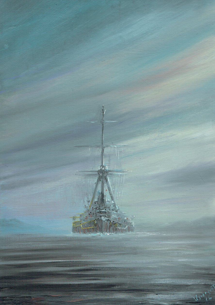 SMS Derfflinger Scapa Flow 1919, 2016, (tinta a óleo sobre tela) de Vincent Alexander Booth