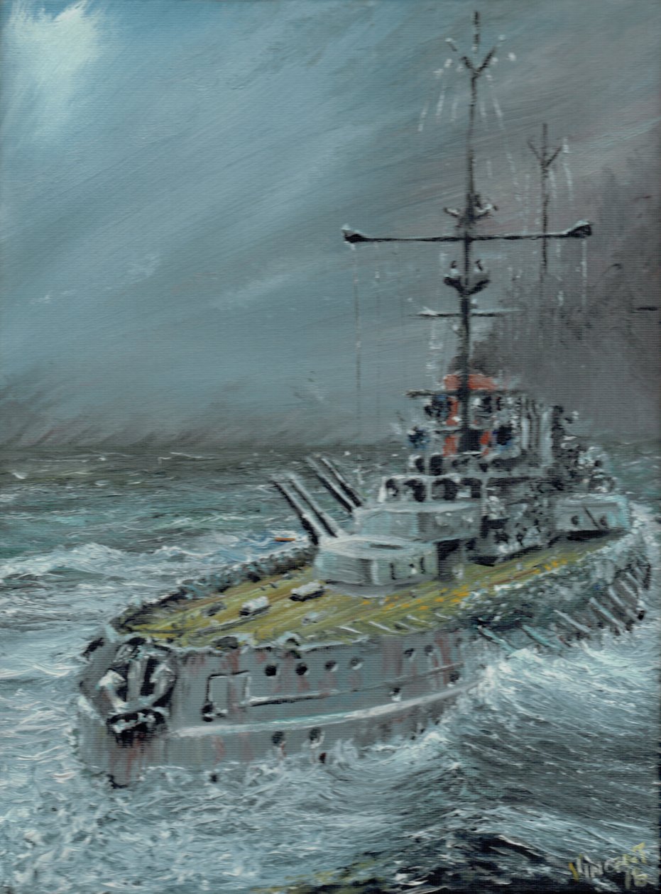 SMS Friedrich o Grande na Jutlândia 1916, 2016, (óleo sobre tela) de Vincent Alexander Booth
