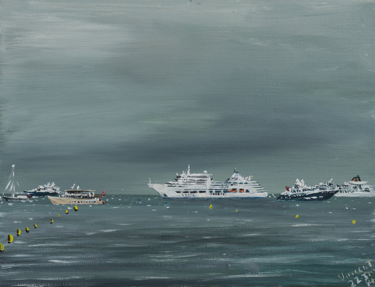 Navios e barcos em Cannes, 2014, (acrílico sobre tela) de Vincent Alexander Booth