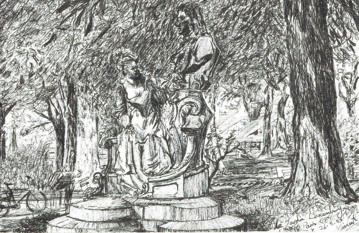 Estátua em Jardin Luxemburg Paris, 2003, (tinta sobre papel) de Vincent Alexander Booth