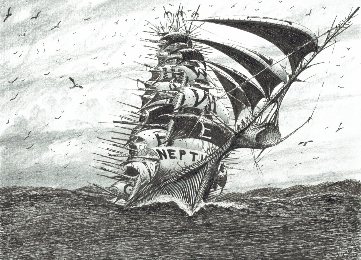 Storm Creators Cape Dolphin, 2024 (tinta e lápis sobre papel) de Vincent Alexander Booth