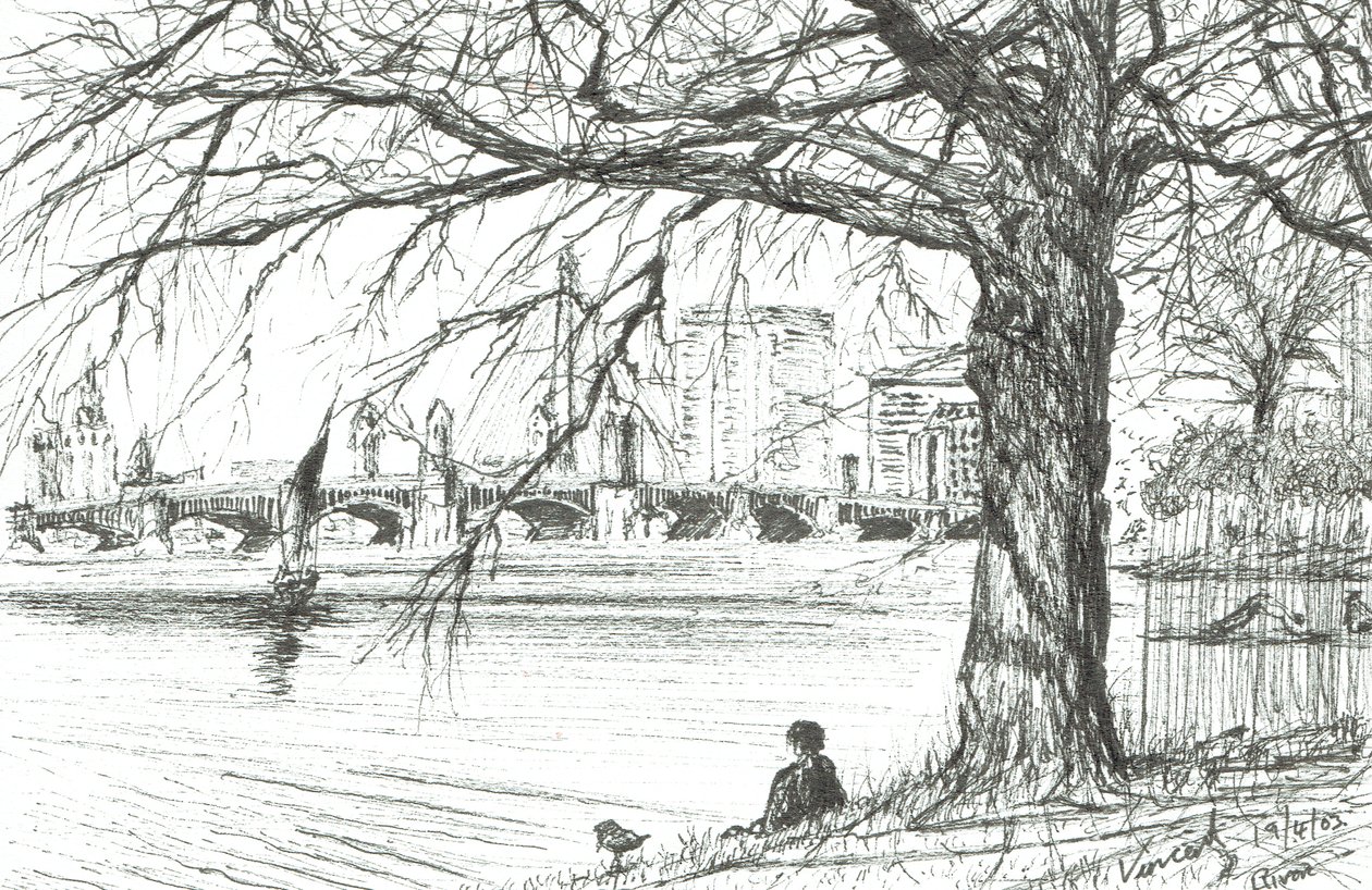 O rio Charles, em Boston. 2003, (tinta no papel) de Vincent Alexander Booth