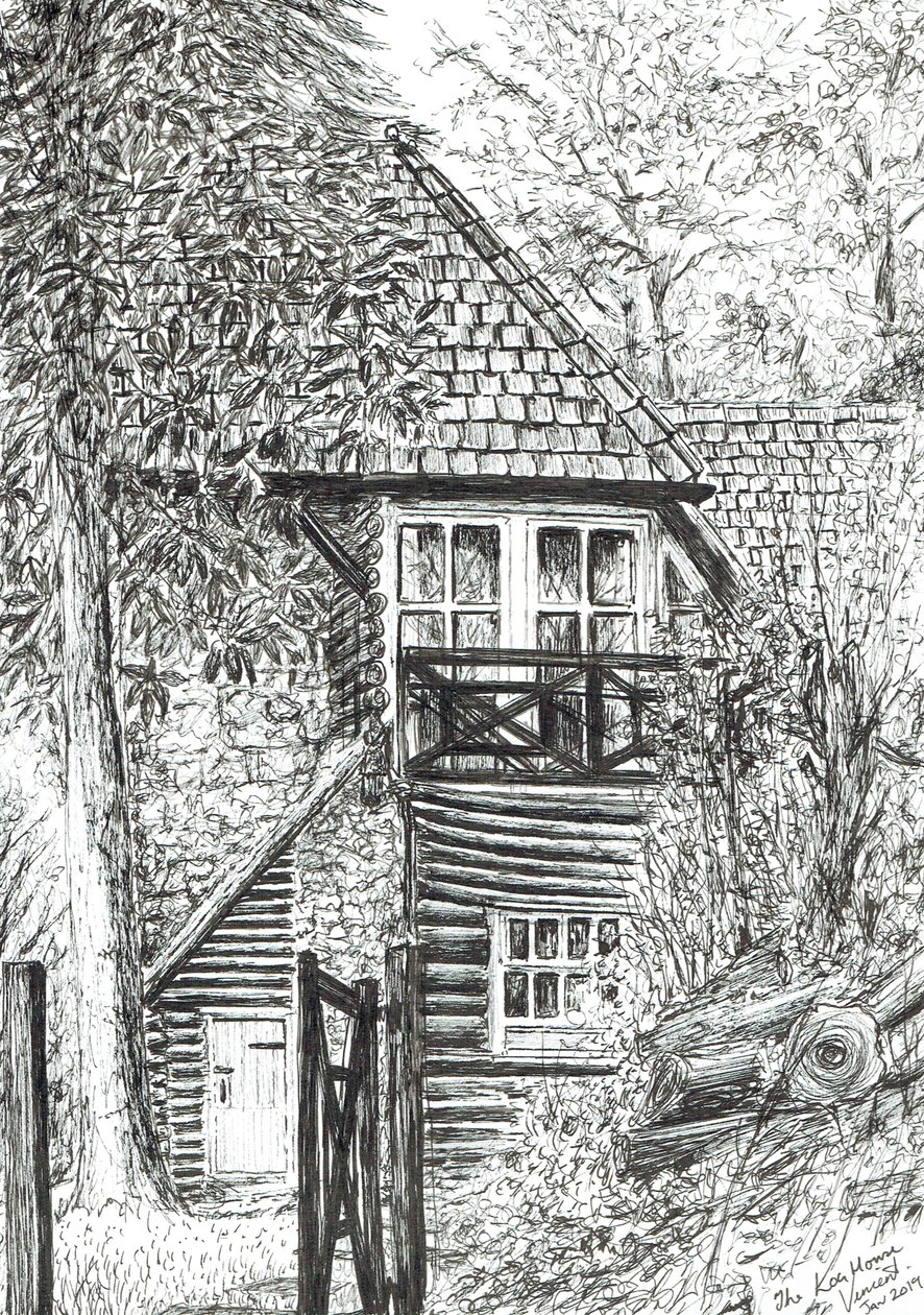 The Log House, 2019, (tinta no papel) de Vincent Alexander Booth
