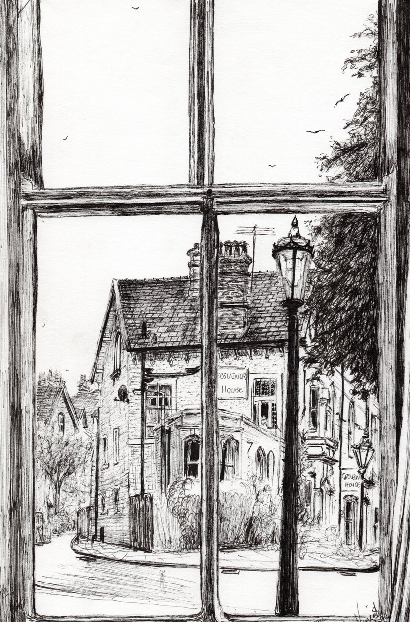 Vista do Old Hall Hotel Buxton, 2009, (tinta no papel) de Vincent Alexander Booth