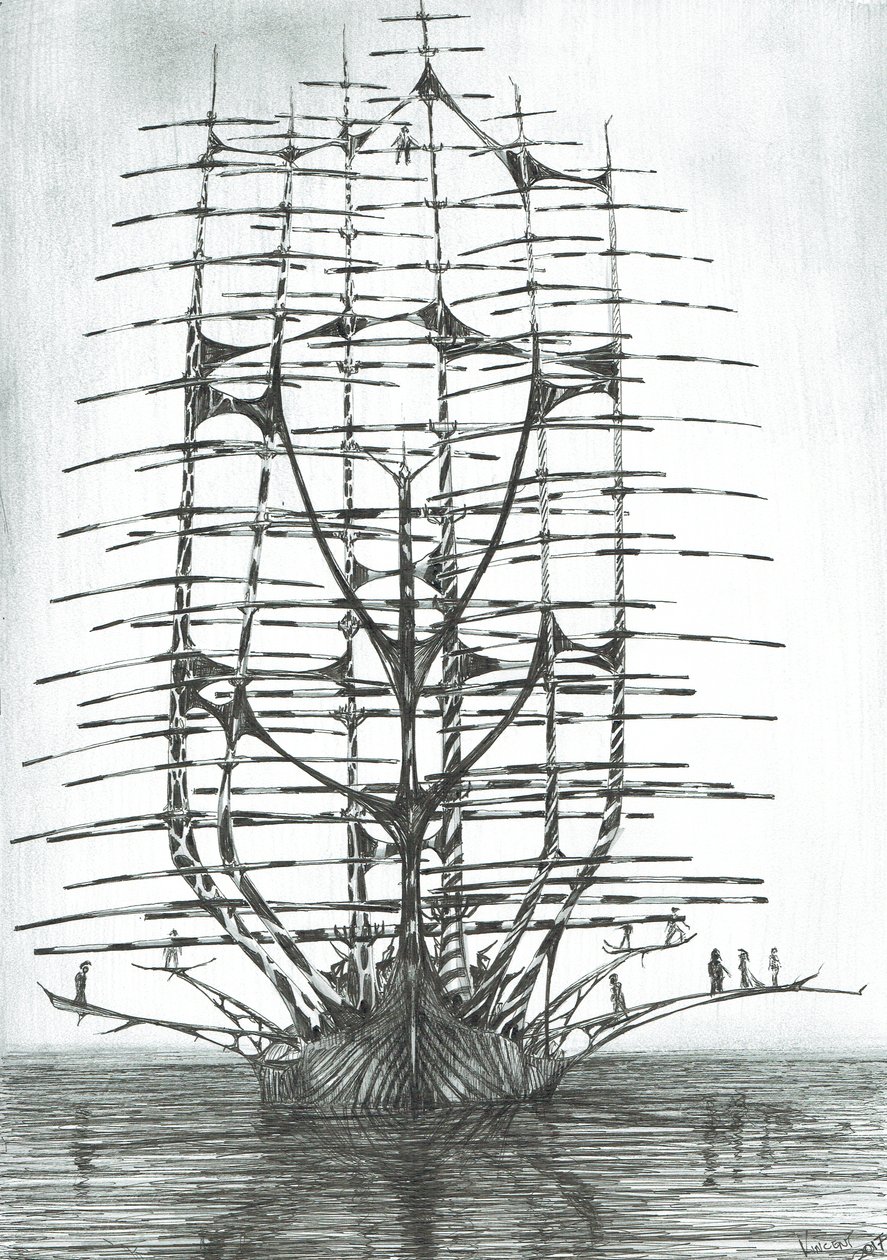 Criadores de tempestades Mar do Japão, 2017, (tinta no papel) de Vincent Alexander Booth