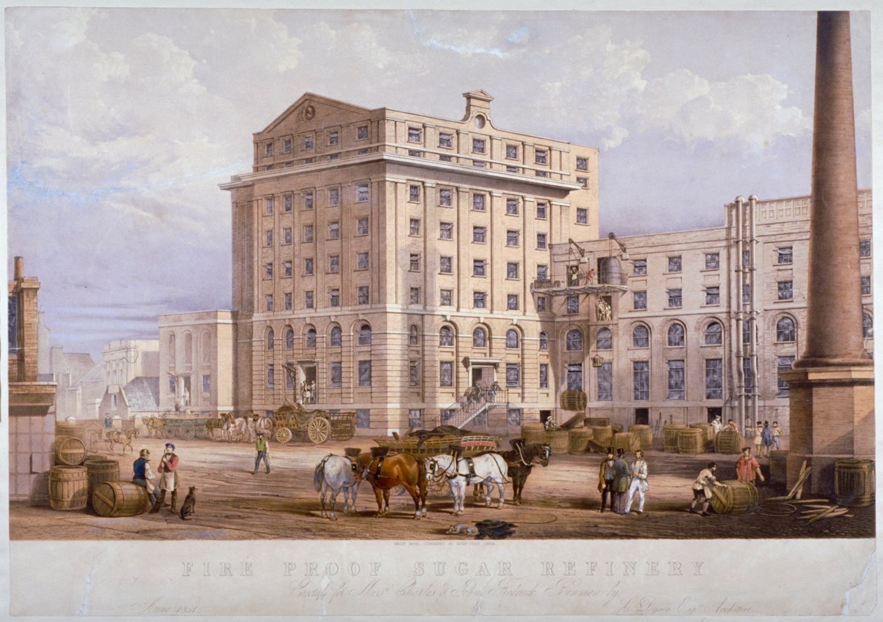 Refinaria de açúcar em Leman Street, Stepney, Londres, 1851 de Vincent Brooks