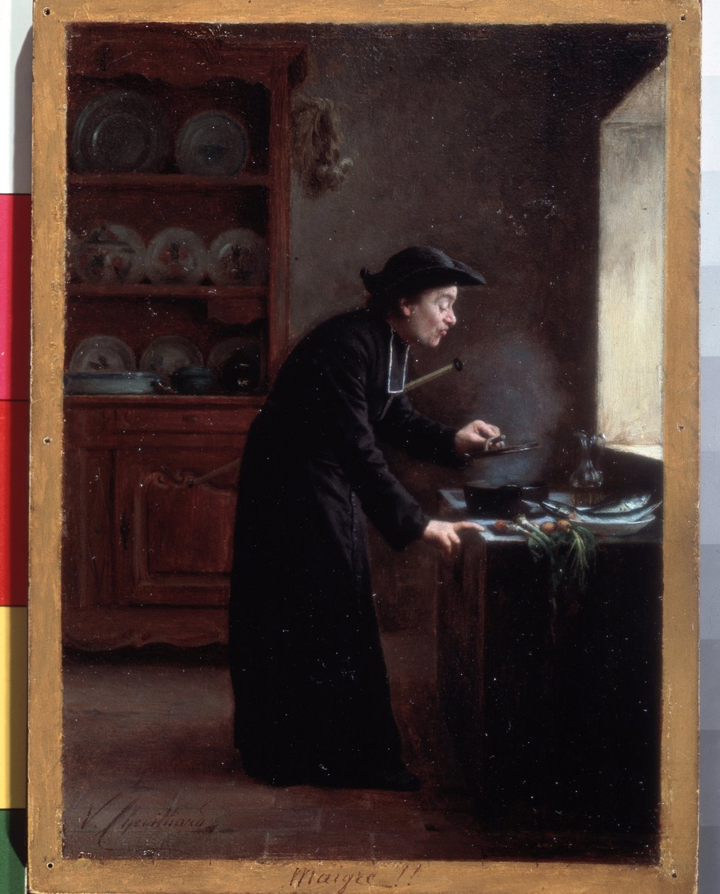 "Skinny" (Tarifa Quaresmal) Um sacerdote que cozinha durante o período Careme. Pintura de Vincent Jean-Baptiste (Jean Baptiste) Chevilliard (1841-1904) Museu Hermitage, São Petersburgo, Rússia de Vincent Chevilliard