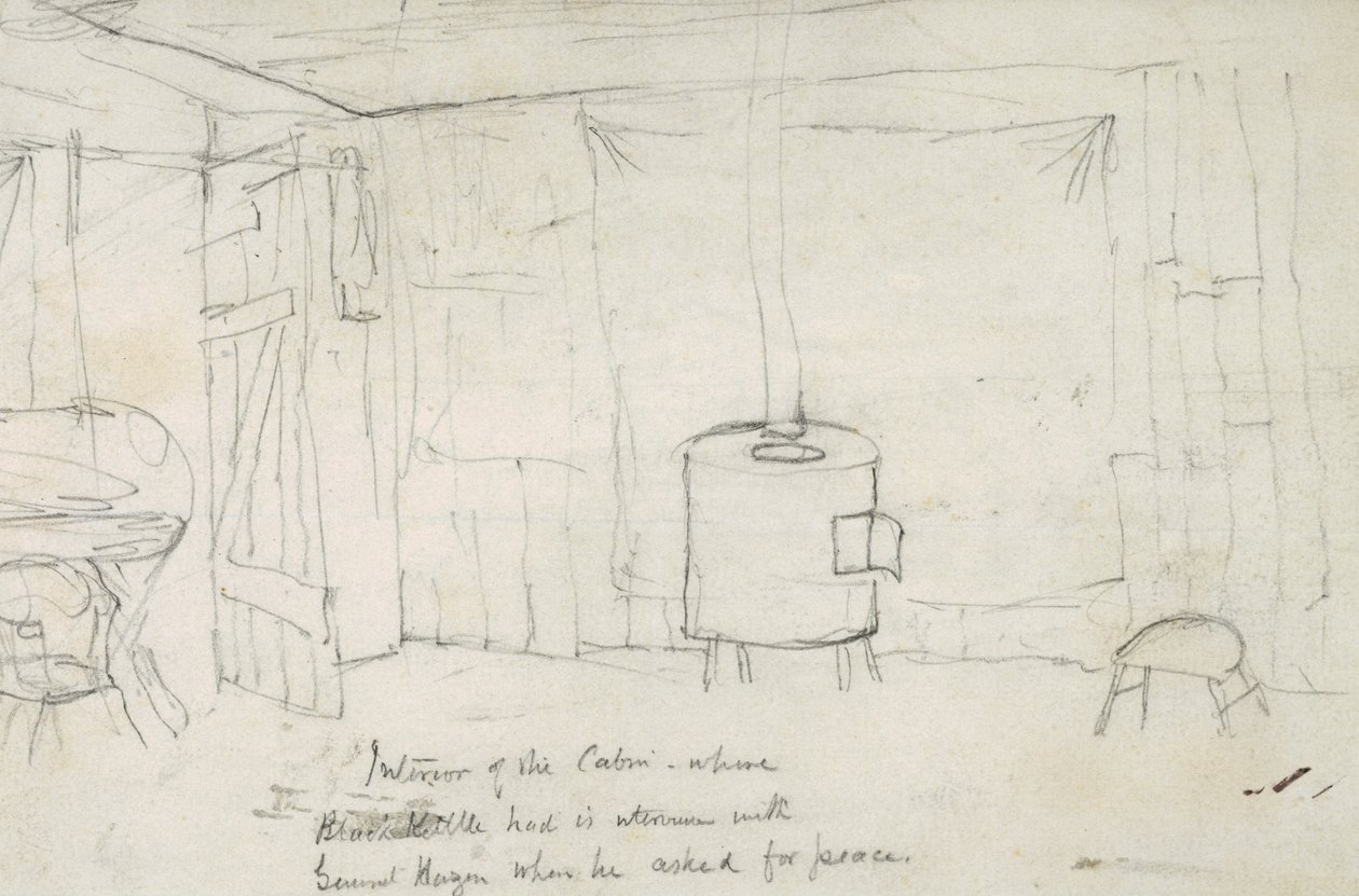 Interior da Cabana onde a Chaleira Preta teve seu interino com o General Hazen quando ele pediu paz, 1869-71 de Vincent Colyer