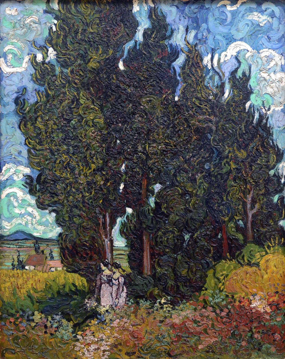 Ciprestes com duas figuras, 1889-1890. de Vincent van Gogh