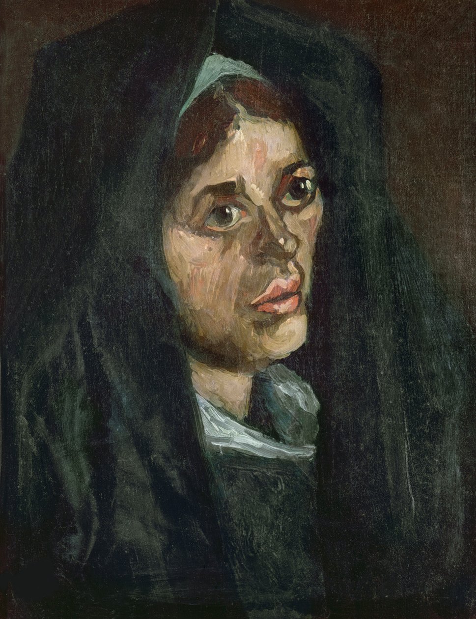 Cabeça de uma camponesa em um xale verde, 1885. de Vincent van Gogh