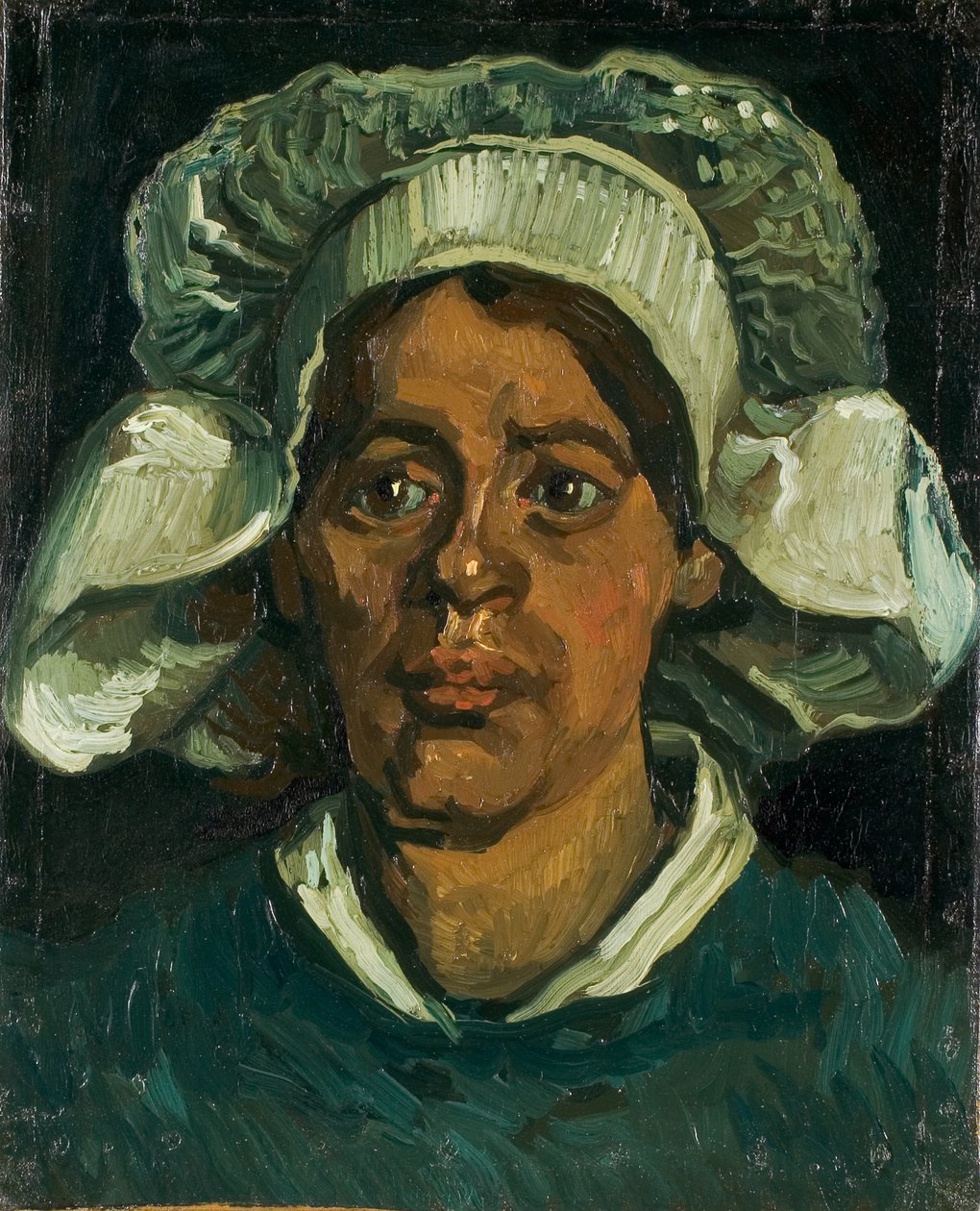 Cabeça de camponesa de capuz branco, 1884-1885. de Vincent van Gogh