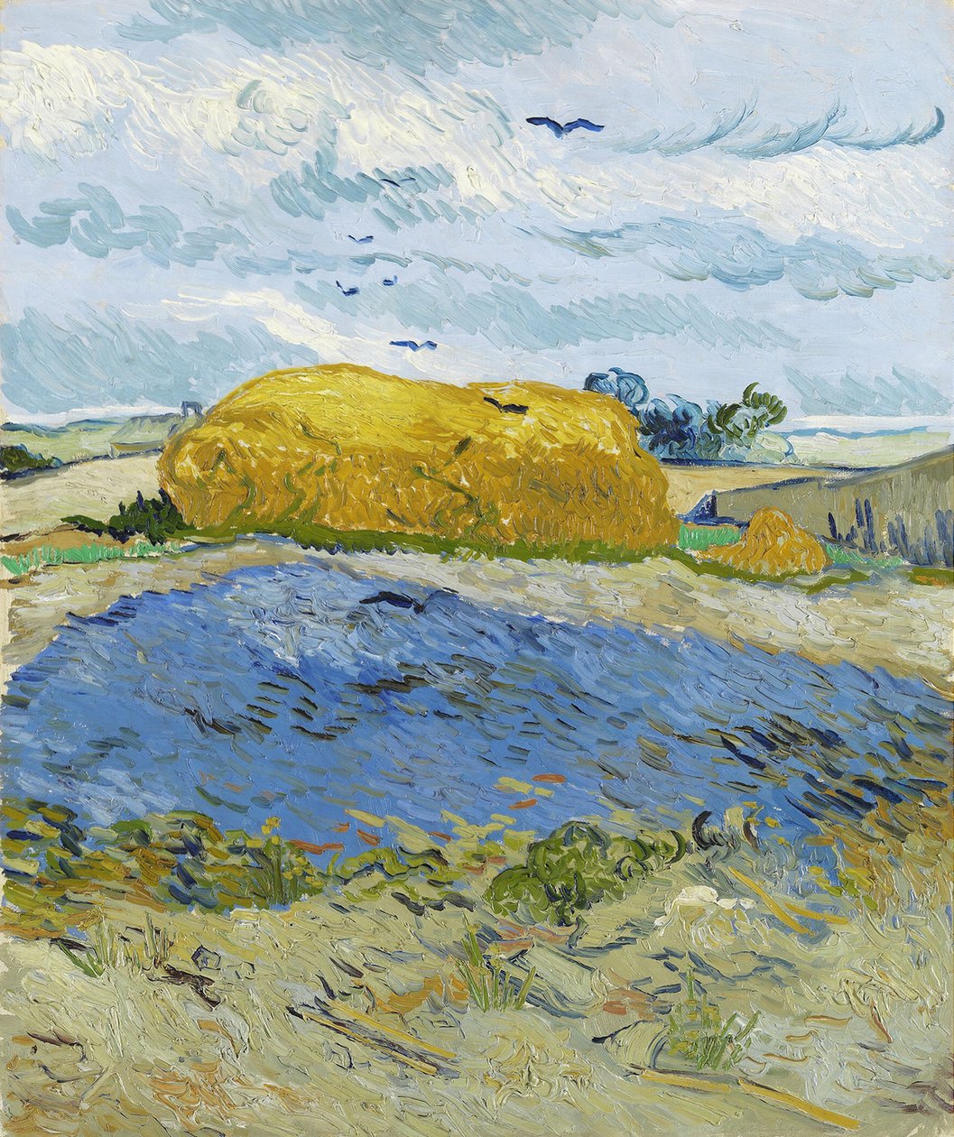 Pilha de trigo sob um céu nublado, Auvers-sur-Oise, 1889. de Vincent van Gogh