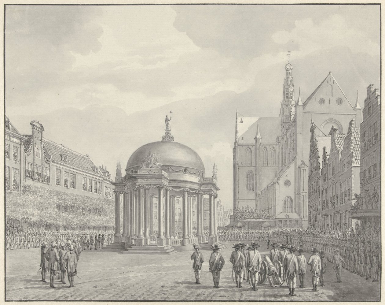 A tomada de posse das Regras de Governo sobre o Grote Markt em Haarlem, 5 de Setembro de 1787 de Vincent Jansz. van der Vinne