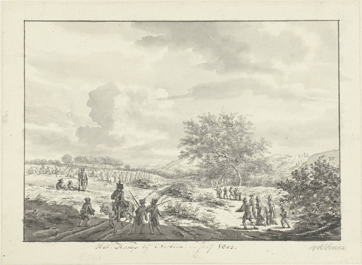 Acampamento do exército nas dunas perto de Overveen em julho de 1803 O acampamento perto de Overveen, em julho de 1803 (título no objeto) de Vincent Jansz. van der Vinne