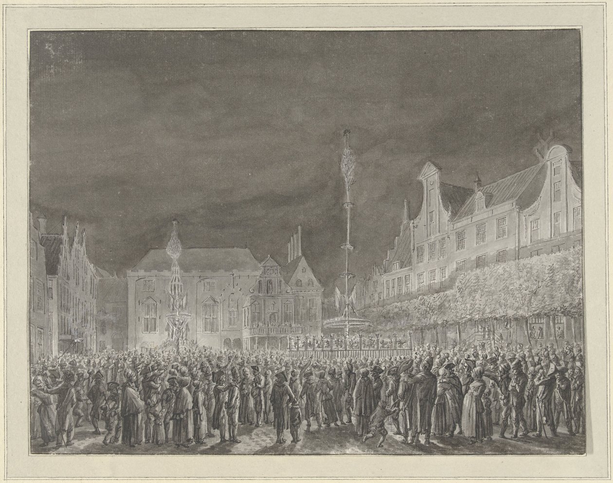 Celebração da Proclamação da Aliança com a França na Grote Markt em Haarlem, 1795 de Vincent Jansz. van der Vinne