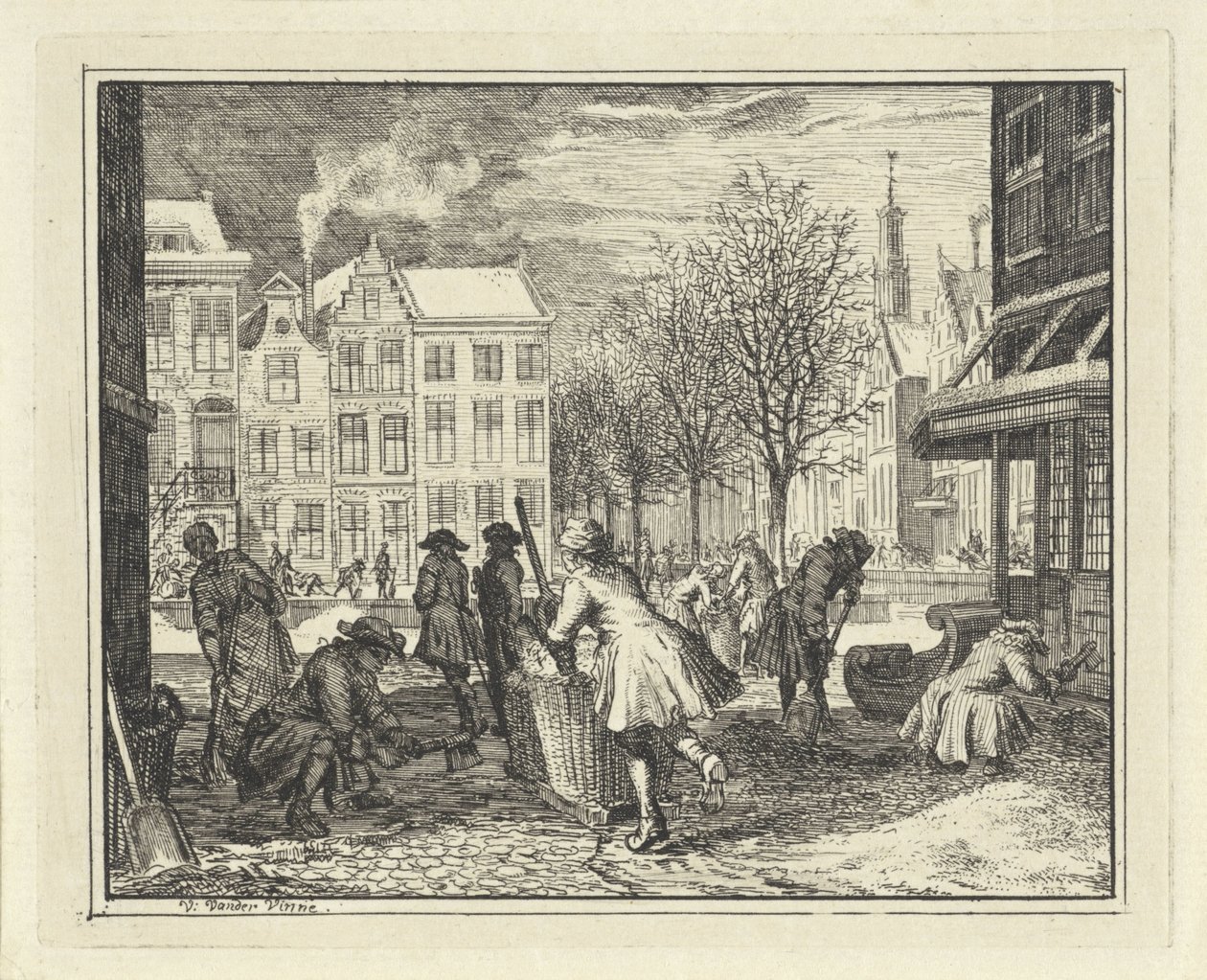 Cavalheiros trabalham em uma rua de Vincent Laurensz. van der Vinne (II)