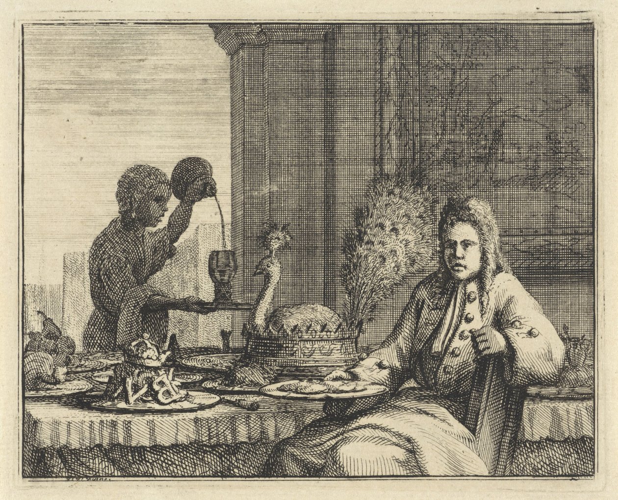 Homem em uma mesa posta de Vincent Laurensz. van der Vinne (II)