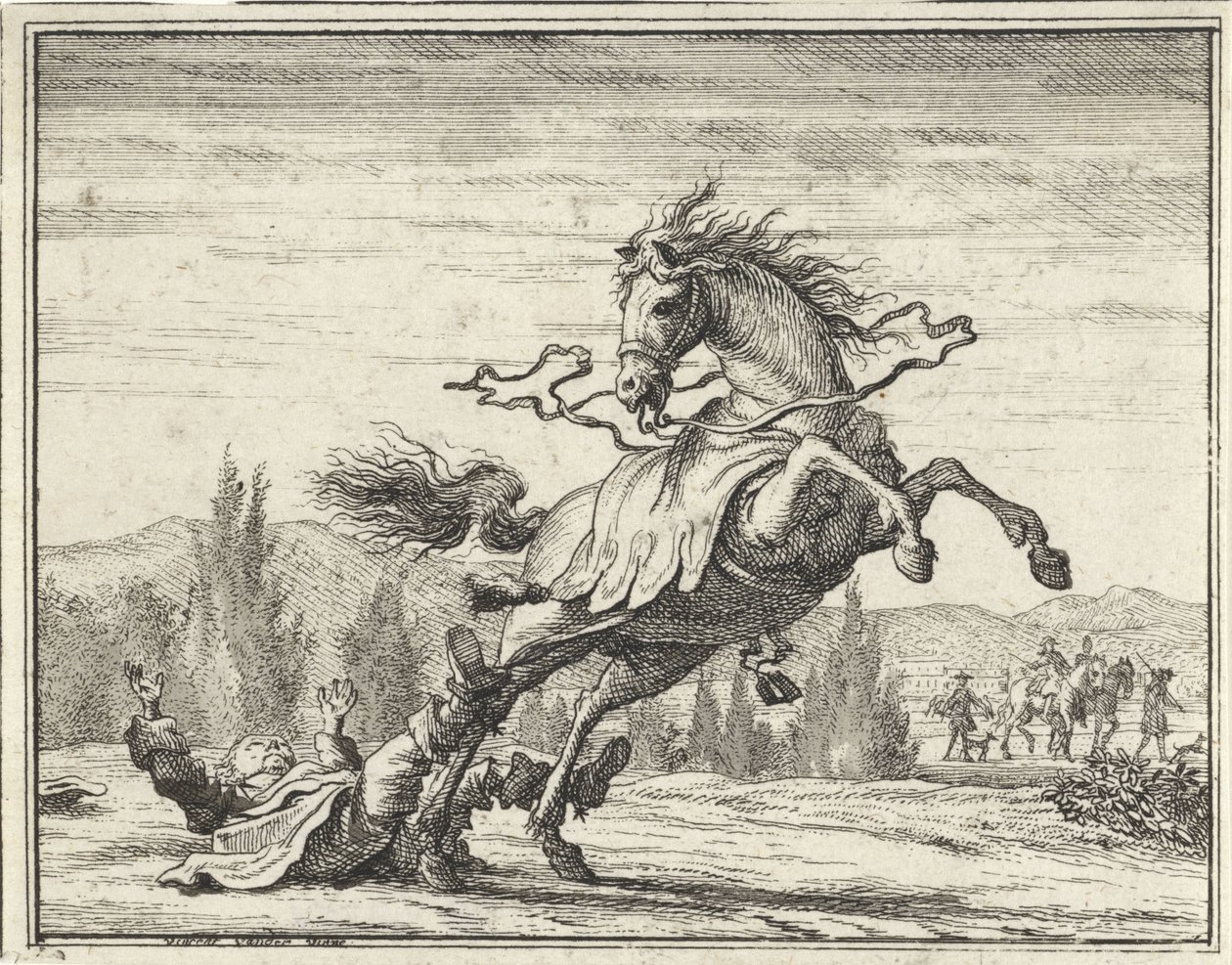 O homem cai de um cavalo de Vincent Laurensz. van der Vinne (II)