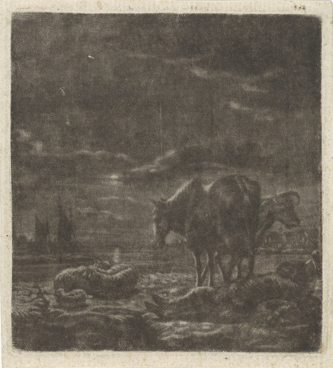 Paisagem noturna com pastor e gado dormindo de Vincent Laurensz. van der Vinne (II)