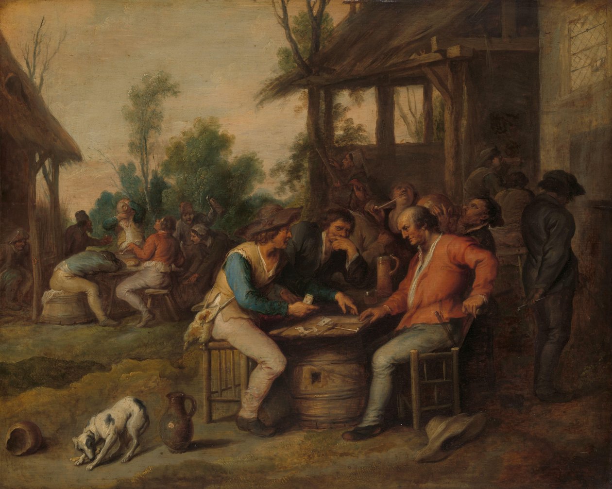 Dois homens jogando cartas do lado de fora de um Country Inn de Vincent Malò (II) (attributed to)