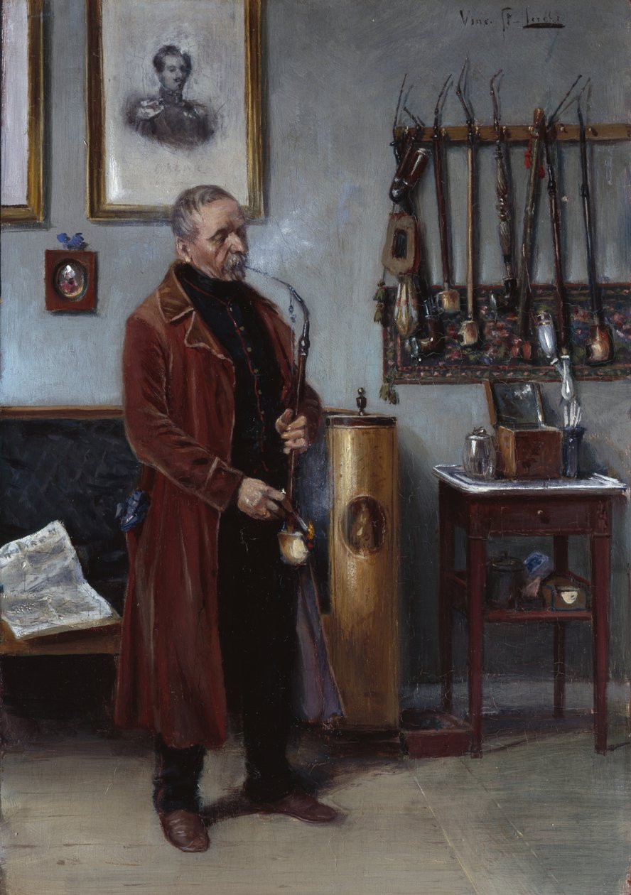 Homem com cachimbo merskum em um interior (óleo sobre tela) de Vincent Stoltenberg Lerche