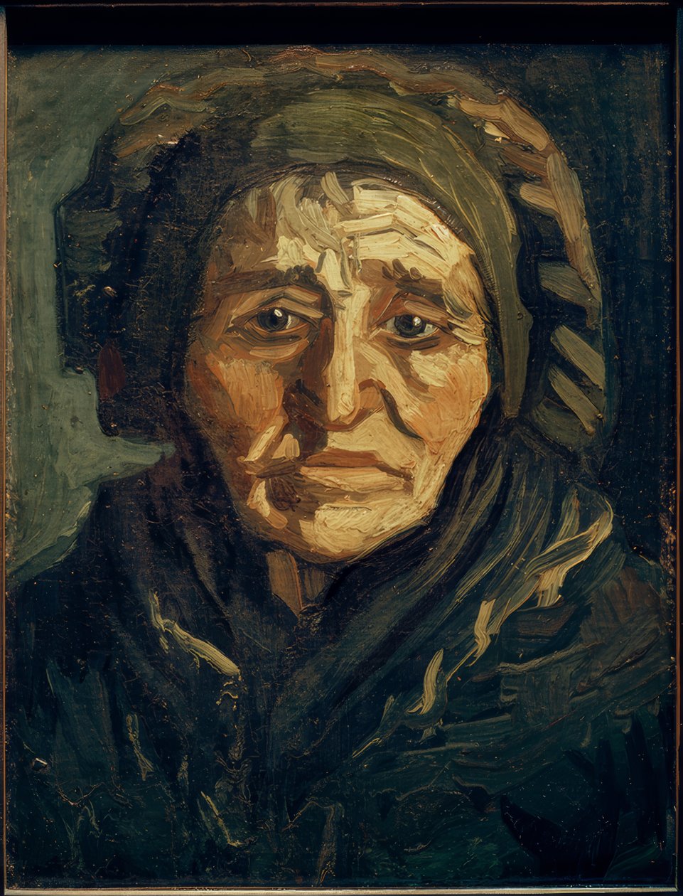 Esposa do agricultor: Mulher velha com um capuz escuro de Vincent van Gogh