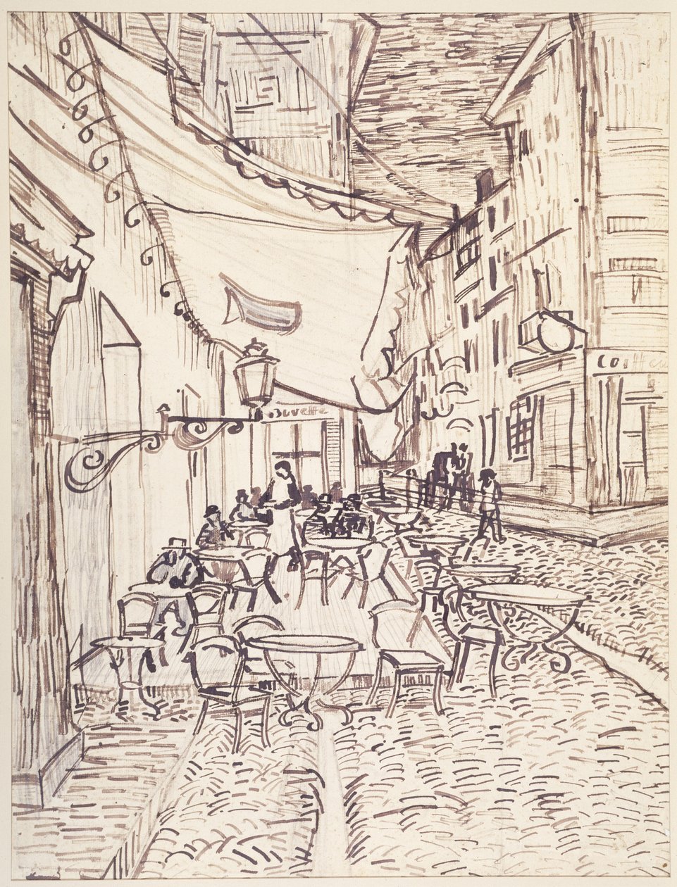 Cafe Terrace at Night, setembro de 1888 (cana e tinta com grafite em papel vegetal) de Vincent van Gogh