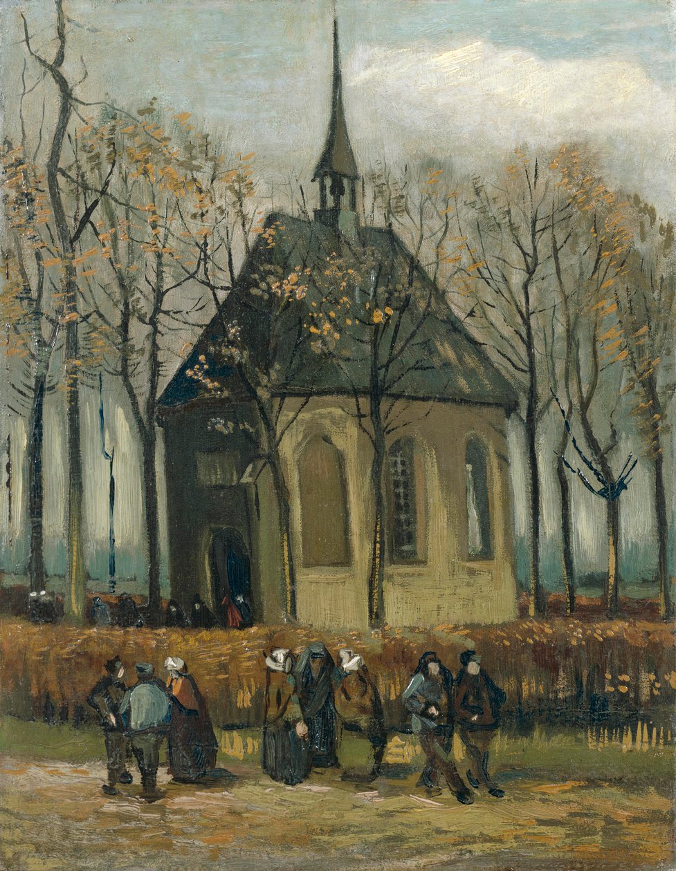 Congregação que deixa a Igreja Reformada de Nuenen de Vincent van Gogh