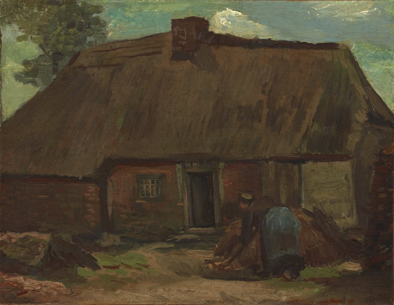 Casa de campo com camponesa a cavar de Vincent van Gogh