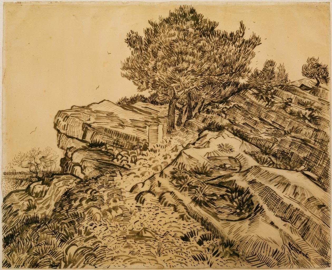 A rocha de Montmajour com pinheiros de Vincent van Gogh