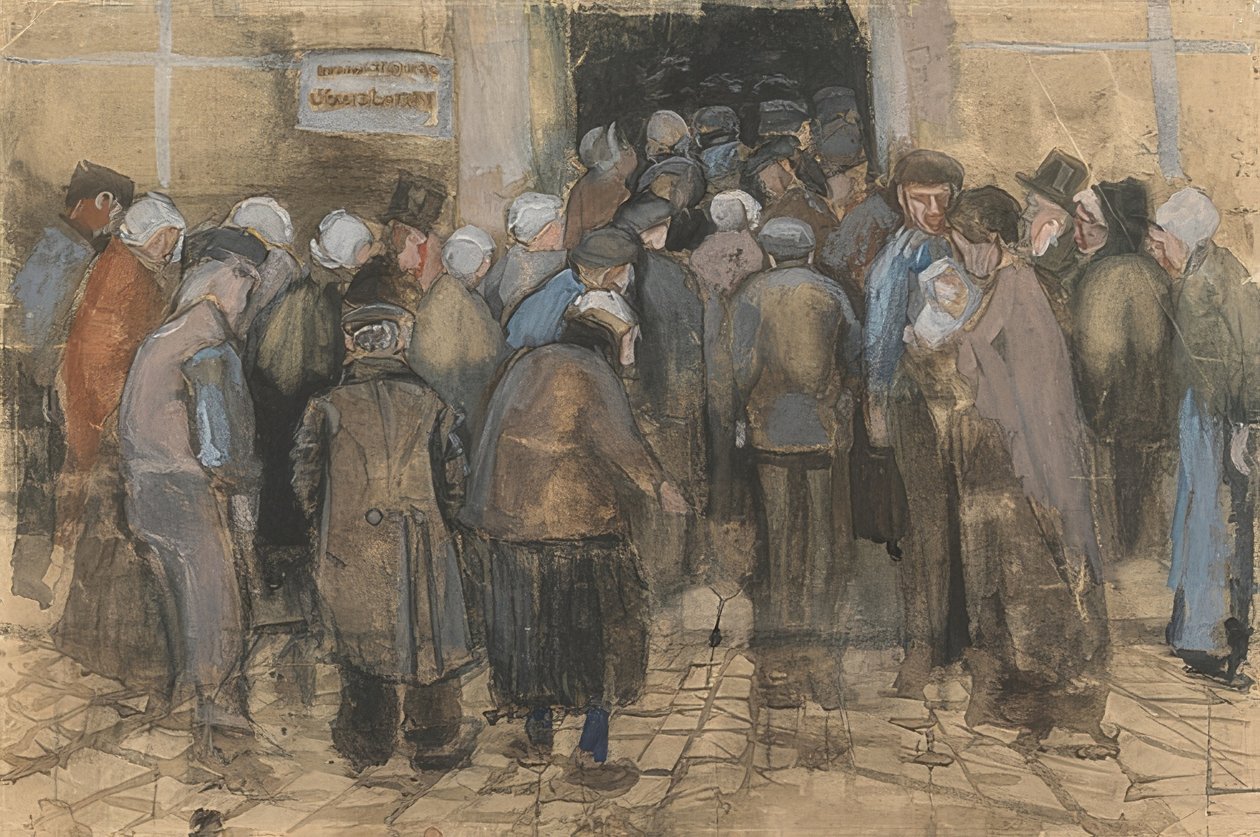 Os pobres e o dinheiro (correm em frente ao escritório da loteria do estado). 1882 de Vincent van Gogh