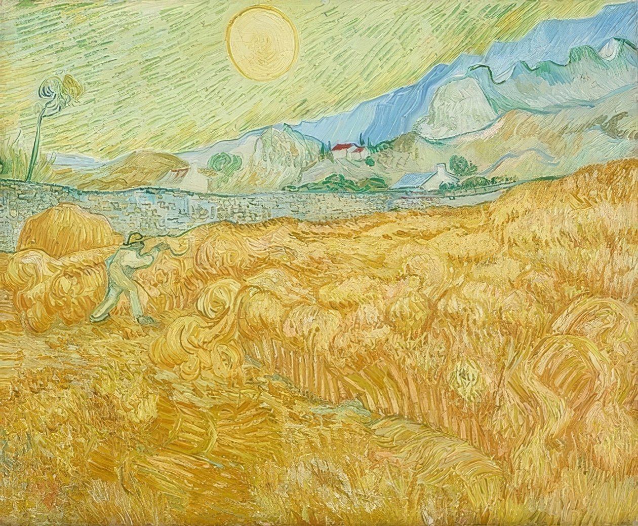 A colheita, milharal com ceifeira (la moisson). 1889 de Vincent van Gogh