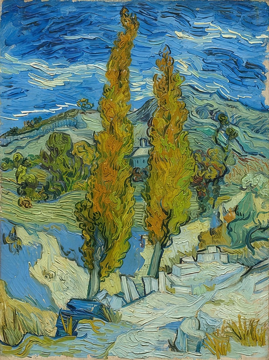 Os choupos em Saint-Rémy. 1889 de Vincent van Gogh