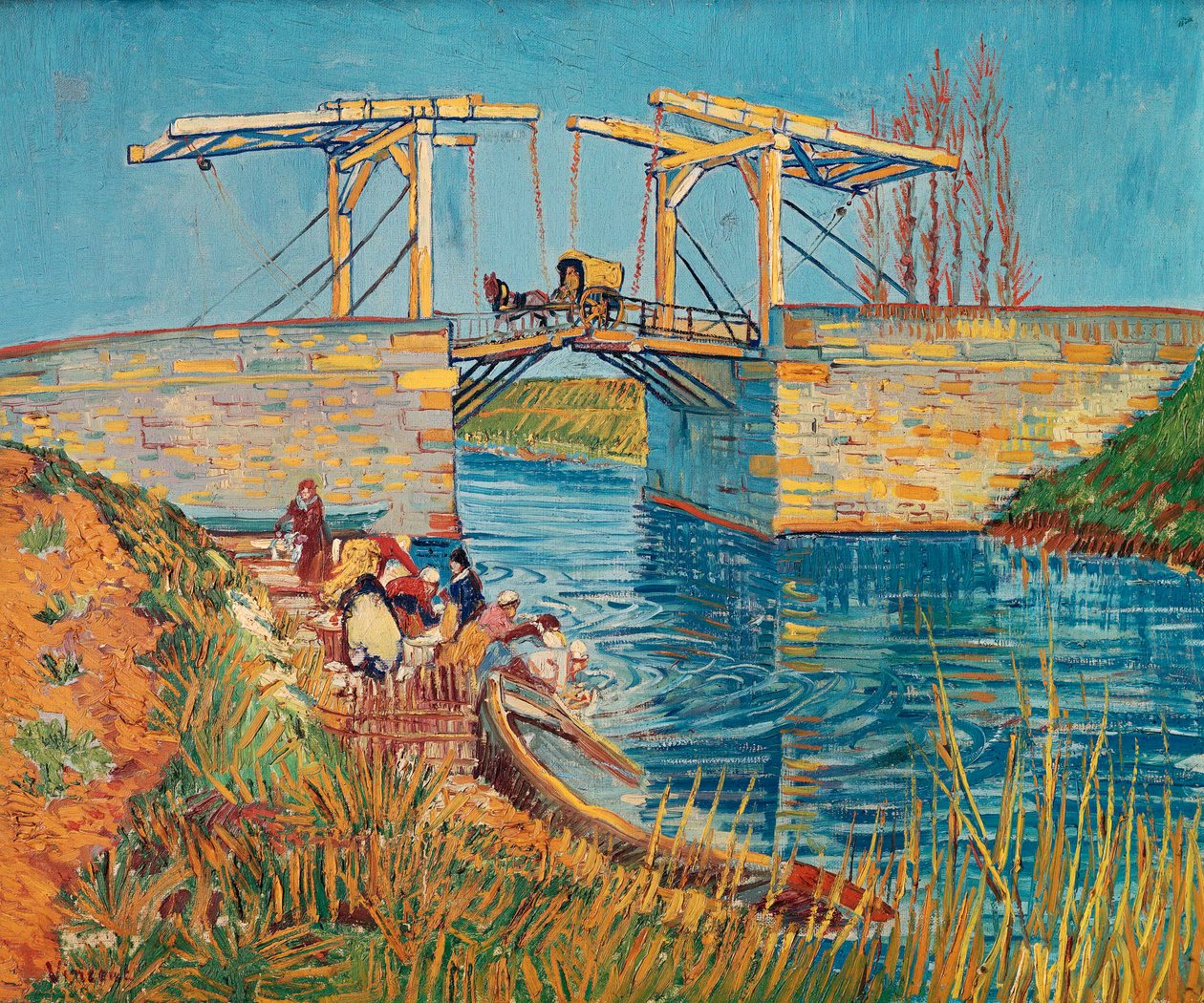 Ponte levadiça em Arles com um grupo de lavadeiras ... de Vincent van Gogh