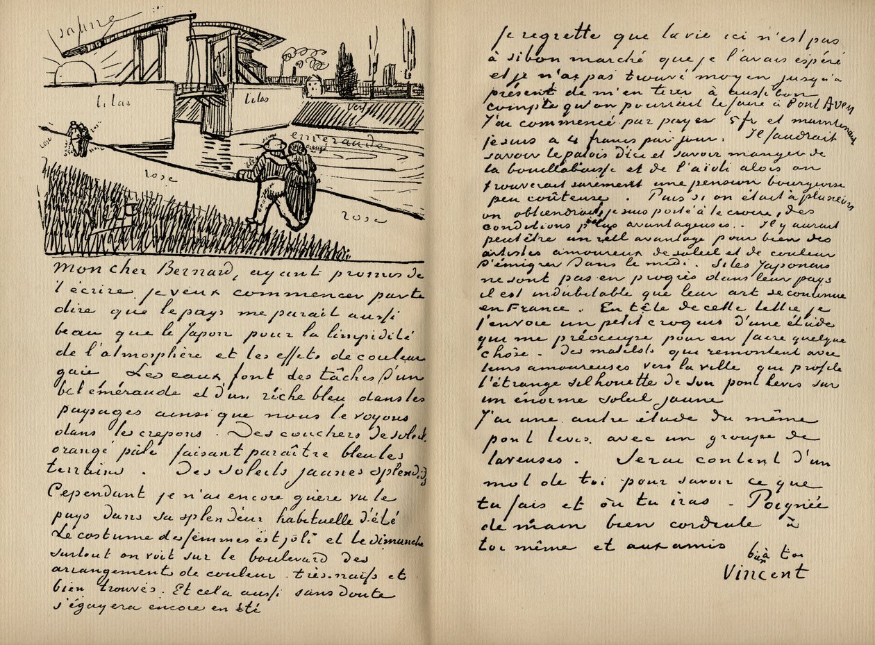 Fascinile de uma carta de Vincent Van Gogh para Emile Bernard em 18 de março de 1888, do livro &39;Vincent van Gogh por Julius Meier-Graefe, publicado em 1912 (impressão) de Vincent van Gogh