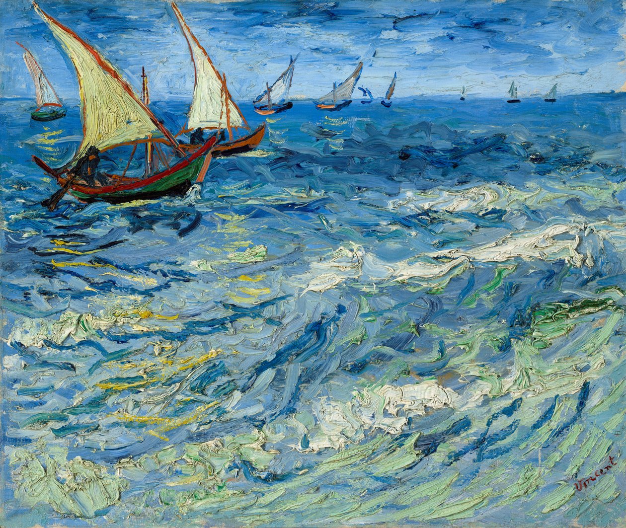 Barcos de pesca em Saintes-Maries / Seascape em Saintes-Maries de Vincent van Gogh