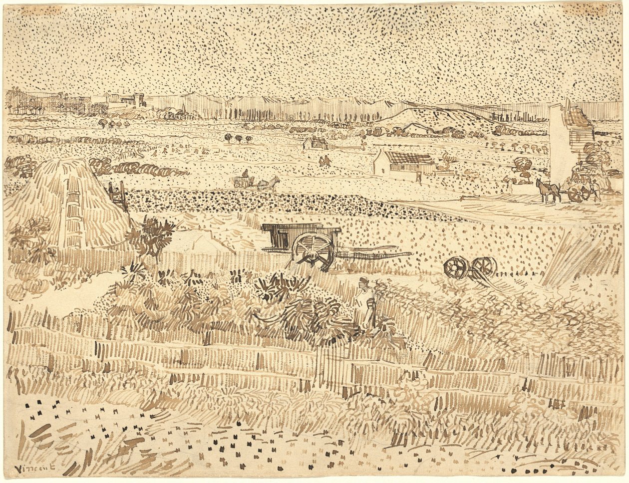 Colheita - A Planície de La Crau de Vincent van Gogh