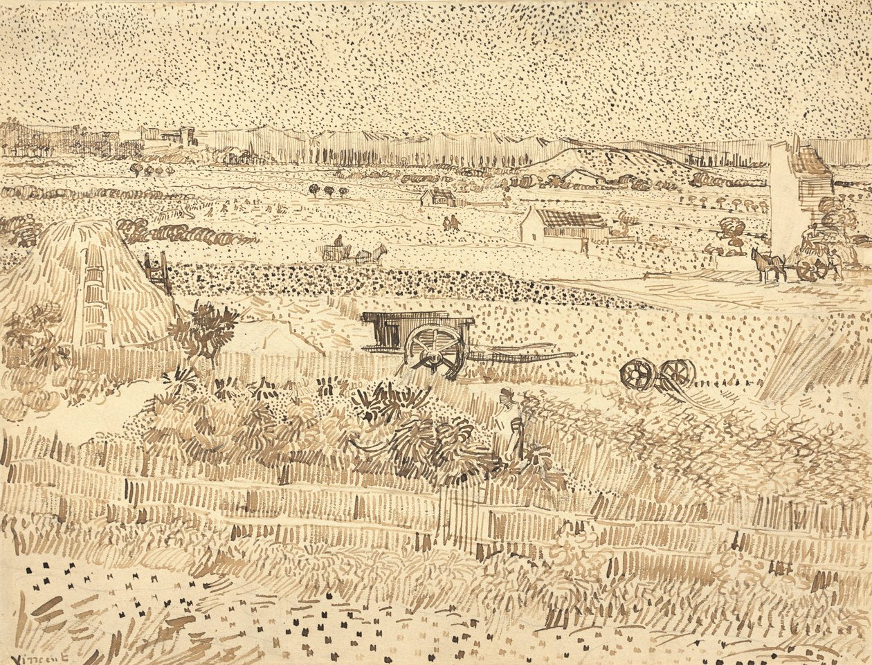 Colheita - A Planície de La Crau, 1888. de Vincent van Gogh