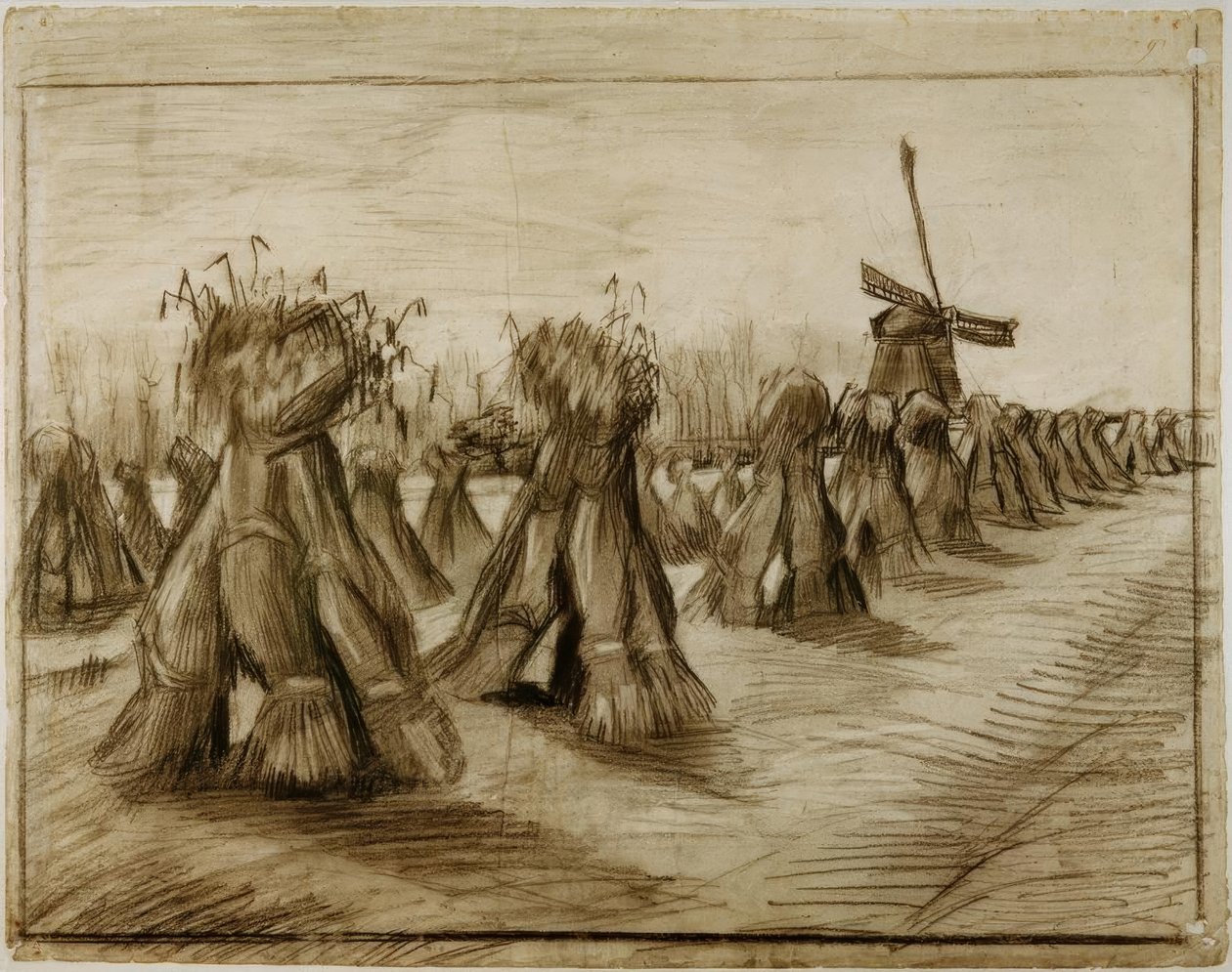 Pacote de grãos e moinho de vento de Vincent van Gogh