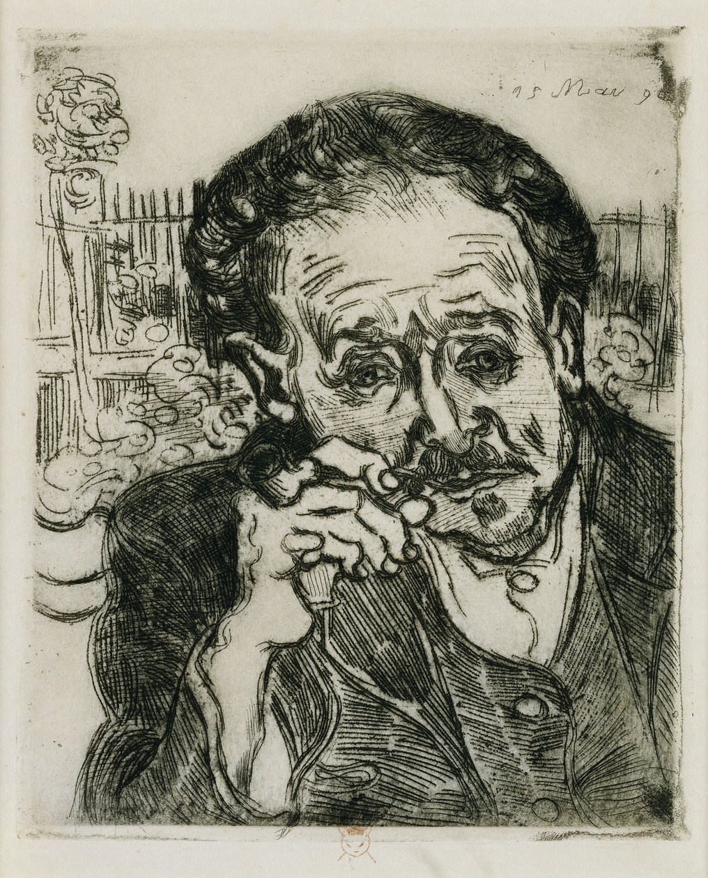 Homem com um cachimbo: Retrato do Doutor Gachet, 1890 de Vincent van Gogh