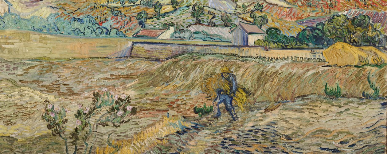 Paisagem em Saint-Rémy (Campo cercado com camponês) de Vincent van Gogh