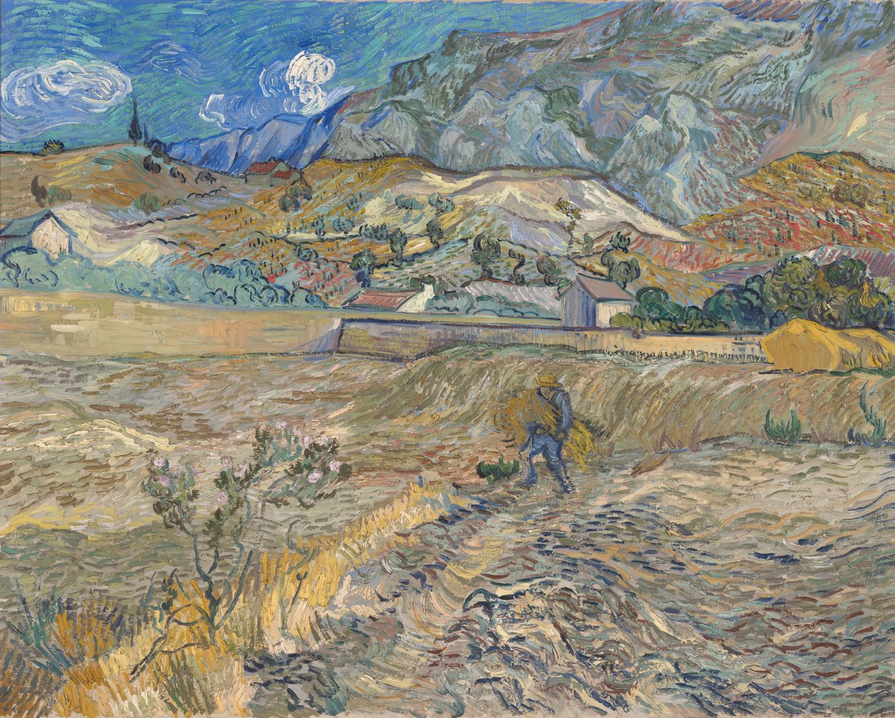 Paisagem em Saint-Rémy (campo fechado com camponês) de Vincent van Gogh