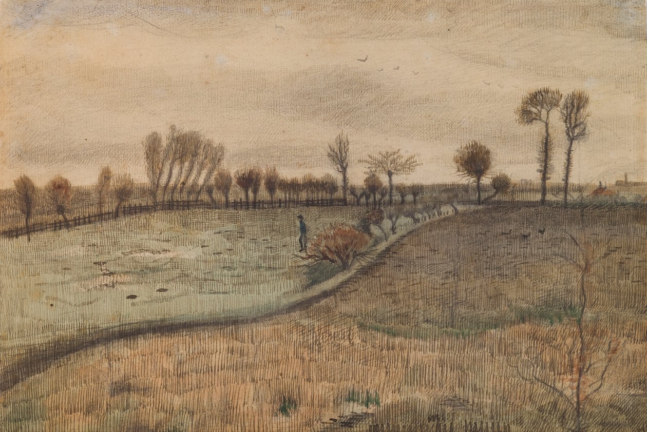 Paisagem com salgueiros podados (verso: figura numa paisagem) de Vincent van Gogh