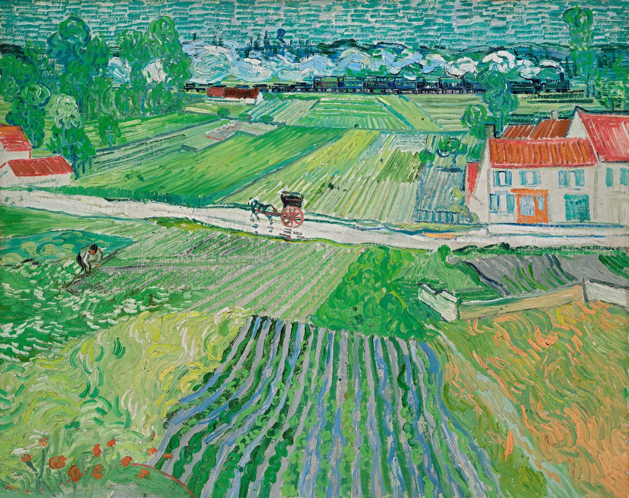 Paisagem com um vagão e um comboio de Vincent van Gogh