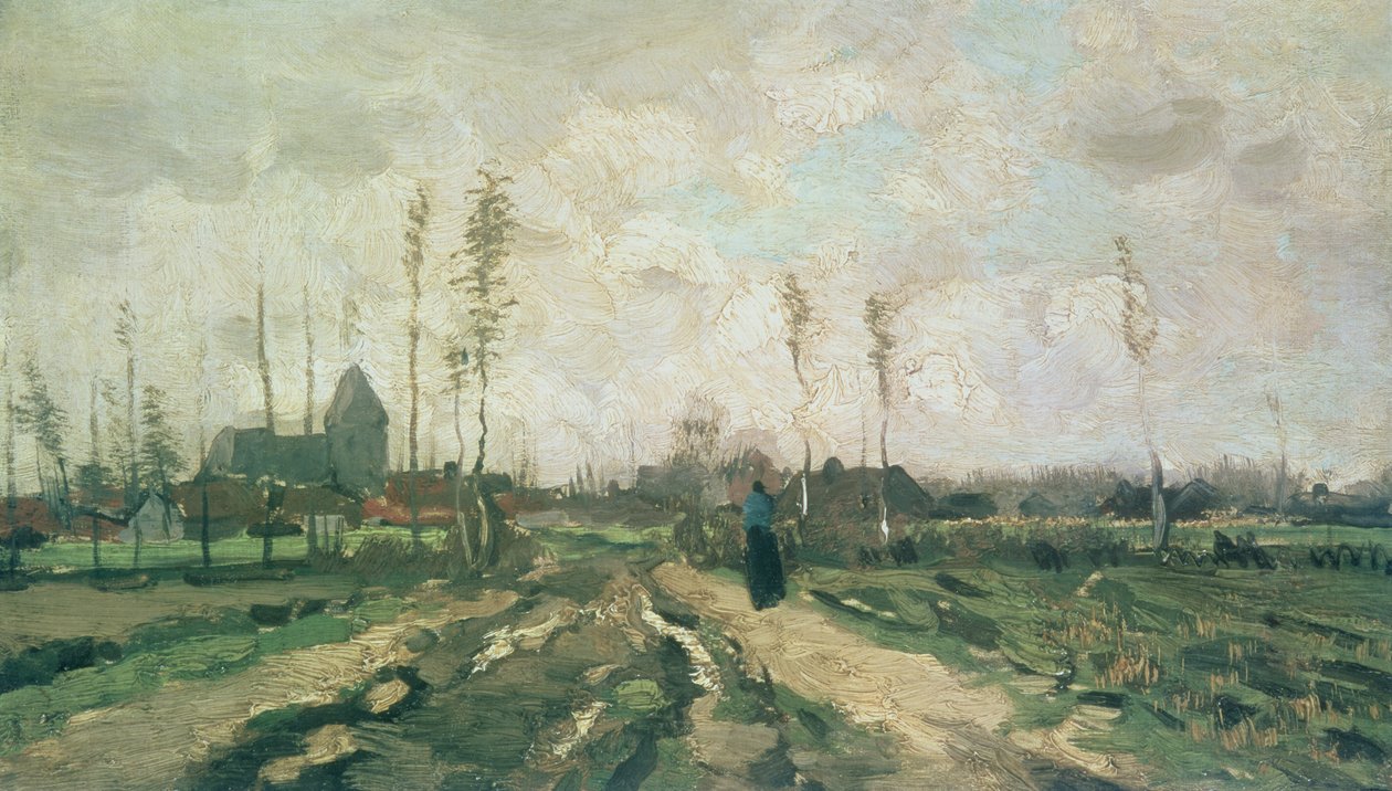 Paisagem com uma igreja e casas, Nuenen, 1885 de Vincent van Gogh