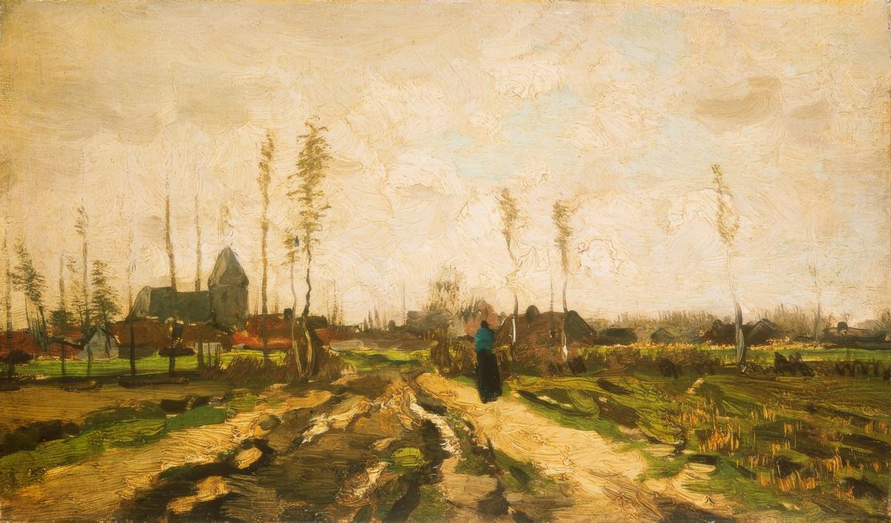 Paisagem com igreja e casas de Vincent van Gogh