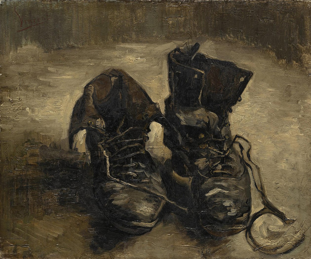 "The Black Boots" ou "The Old Shoes" Pintura de Vincent van Gogh (1853-1890). 1886. Museu Vincent Van Gogh. Amesterdão. de Vincent van Gogh