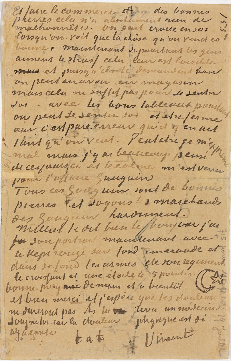 Página de uma carta de Vincent a seu irmão Theo, executada em Arles, 1888 de Vincent van Gogh