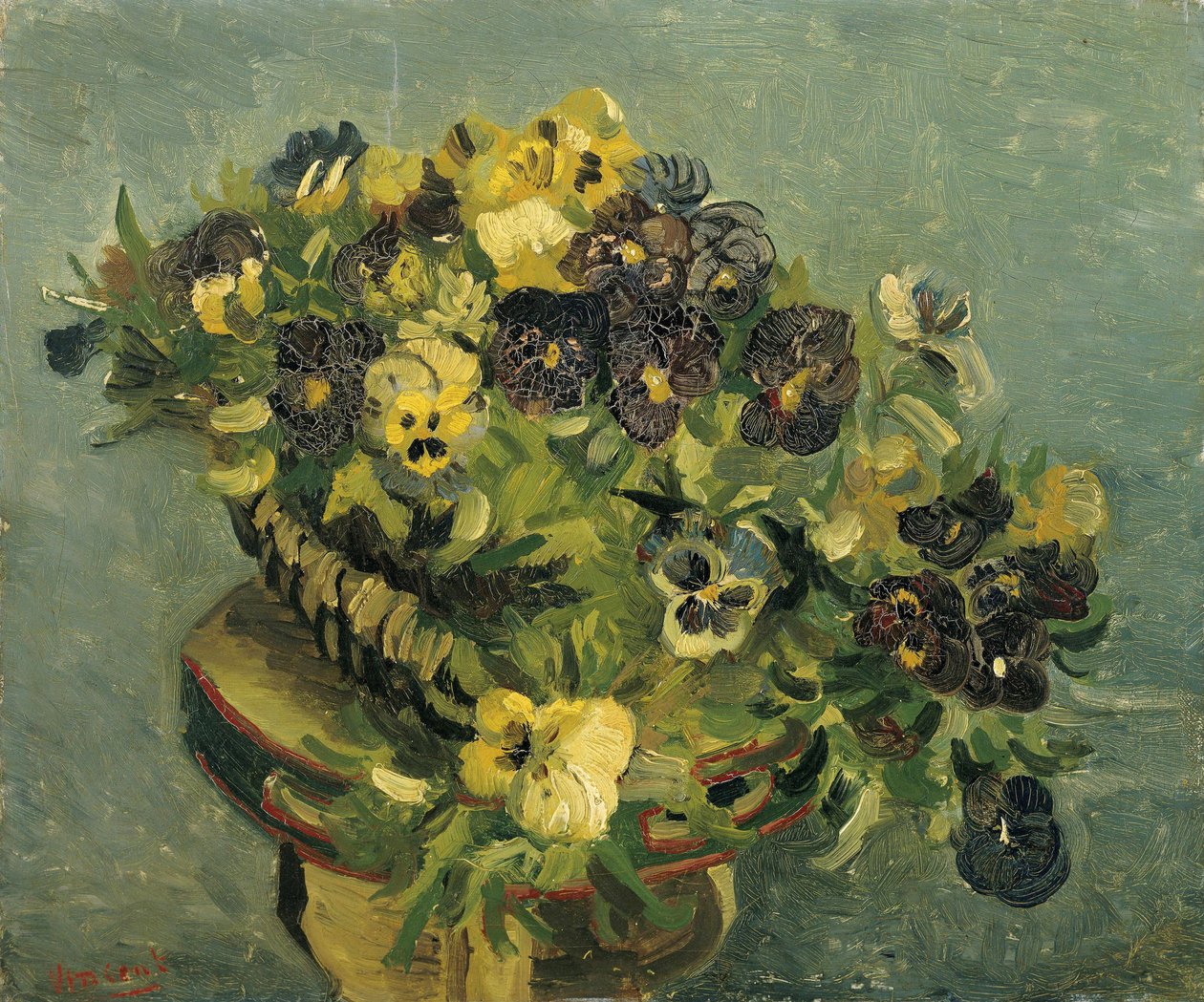 "Panier de pensees" (Cesto de Pensees) Peinture de Vincent van Gogh (1853-1890) 1886 Dim 46x55,5 cm cm Museu Van Gogh, Amsterdão de Vincent van Gogh