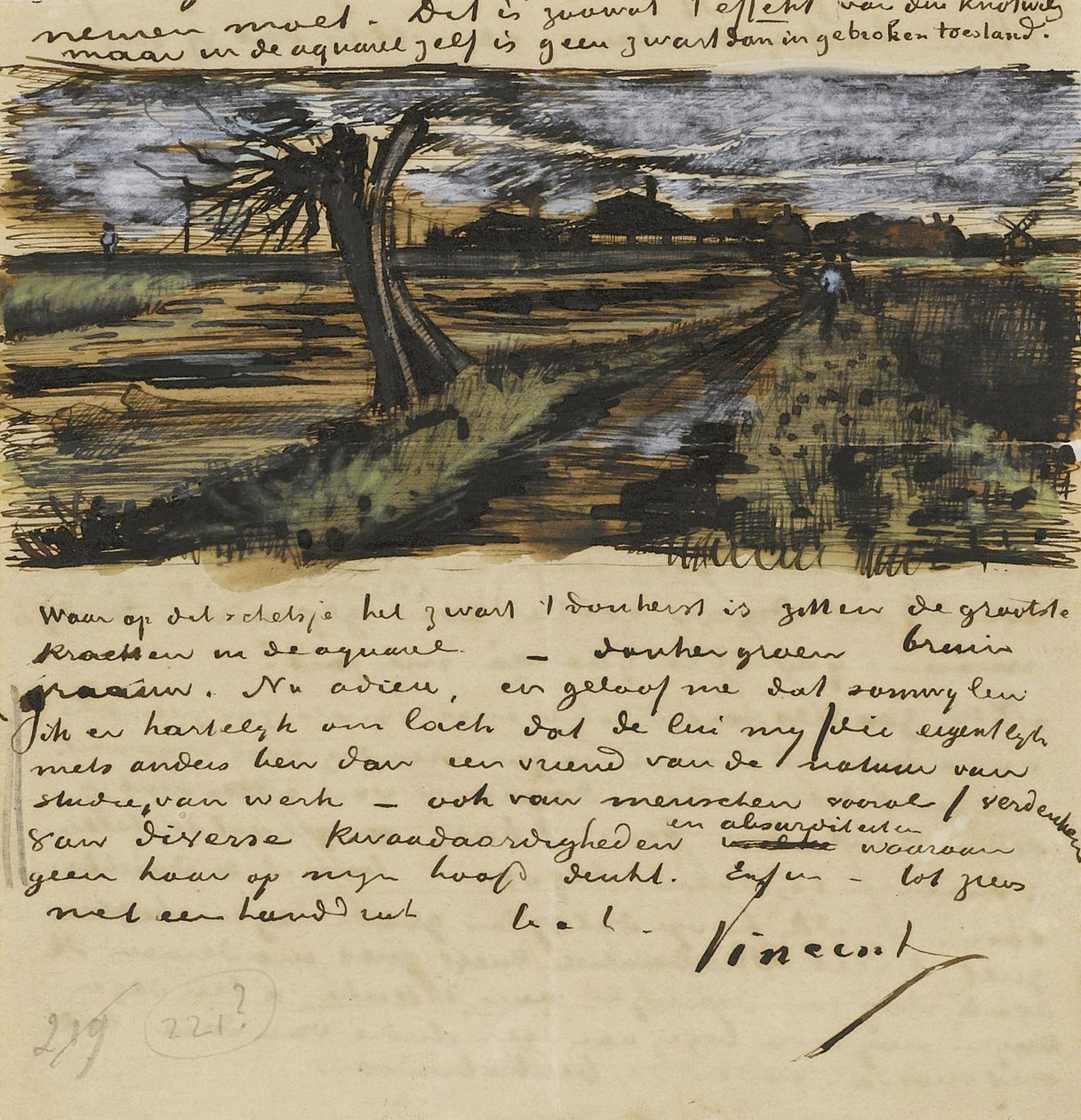 Willown (tetardo com molho). Carta a Theo van Gogh par Gogh, Vincent, van (1853-1890). Aquarela, Gouache sobre papel de Vincent van Gogh